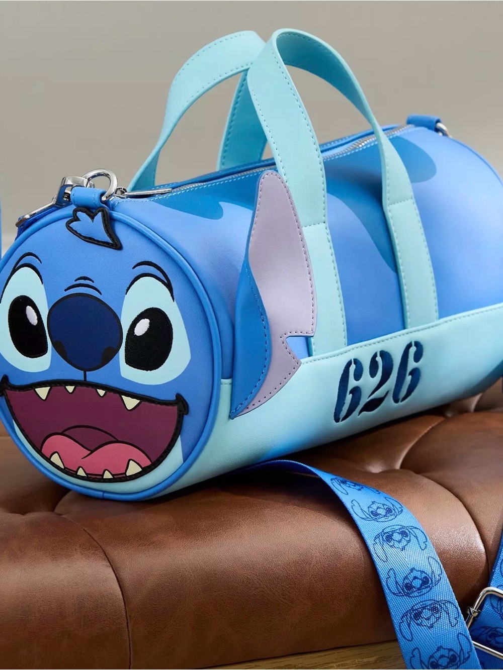 Loungefly Blue Stitch Barrel Bag with Light Blue Handles